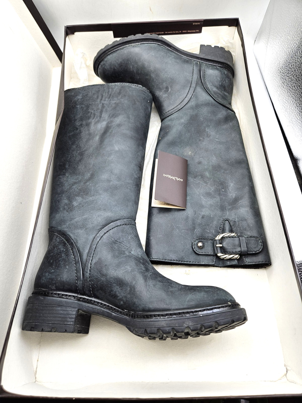 NIB Maliparmi Moto Riding Boots Leather Stivale Pelle Rock EU Sz-36.5 -US Sz- 6